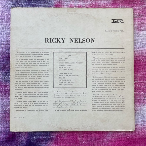 Ricky Nelson Vintage Record - Picture 2 of 2